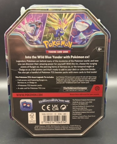 Azure Legends Tin (Factory Wrapped) – Pokémon TCG (Kyogre) - Image 2